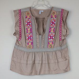 BLANK LONDON| Anthropologie Bohemian Embroidered Beaded Laced Tank Top Sz Medium